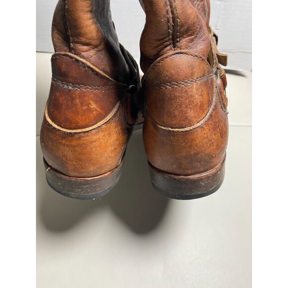 Frye Leather Phillip Ring Harness Boots Women 7.5 B Tall Brown Equestrian Buckle - Picture 14 of 16